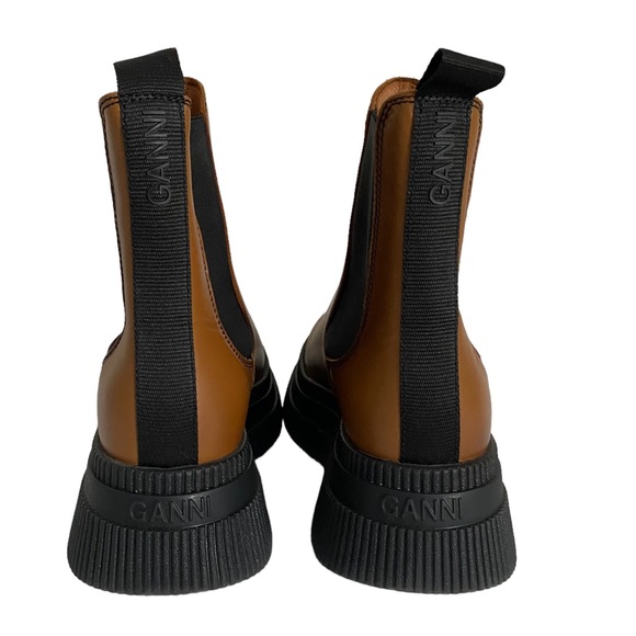 Ganni NWOT Brown Leather Chunky Chelsea Boots Creepers - Picture 4 of 7